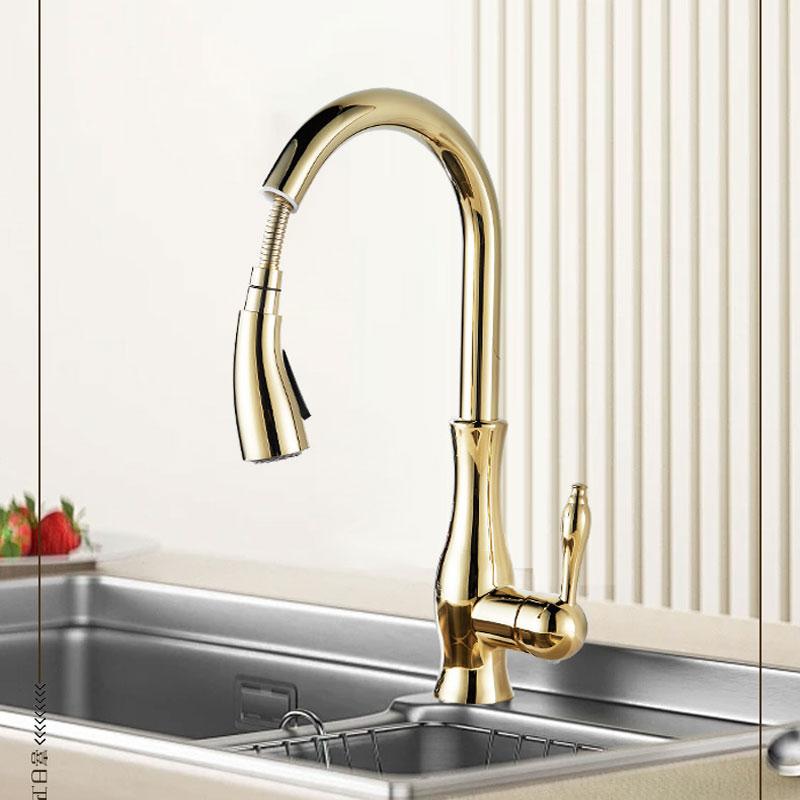 Creative pull-out faucet, all copper European style faucet, kitchen sink, vegetable washing basin, hot and cold water head