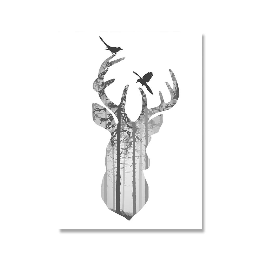 

Черно-серые постеры и принты с геометрическим оленем, холстом, настенной картиной, скандинавским скандинавским настенным искусством, украшением для дома 21x30cm No Framed