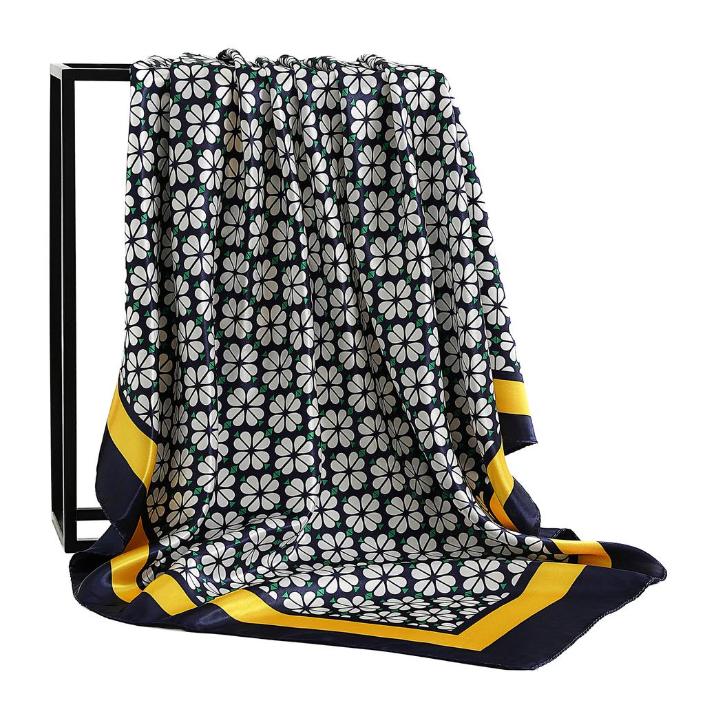 Nový 90*90cm Čtvercový šátek s vintage květinami Dámský hedvábný šál Nákrčník Dámský Potisk Čelenka Pokrývky hlavy Foulard Hidžáb Gumičky do vlasů