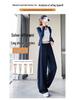 Women's Autumn 2025 Dark Blue High-Waisted Floor-Length Wide-Leg Trousers: Slimming Drape Style, Casual Fit (Model 23276)