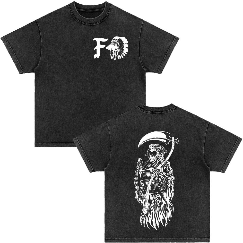 Forward Observations Group Be Seeing You Washed Vintage T-shirt Skeleton Graphic Punk Gothic T-Shirts Men Women Oversized Tshirt