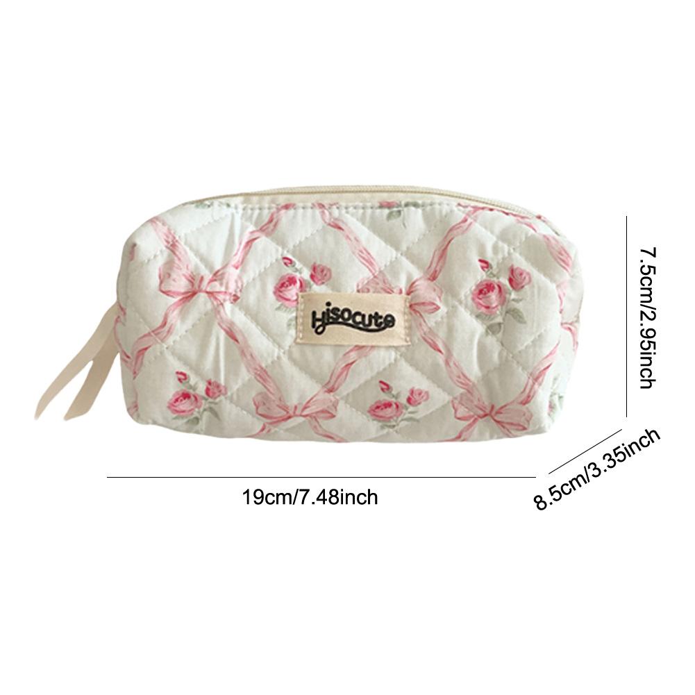 Quilted Bow Floral Pencil Case Multi-Layer Stationery Storage Bag Stationery Organizer for Teen Girls