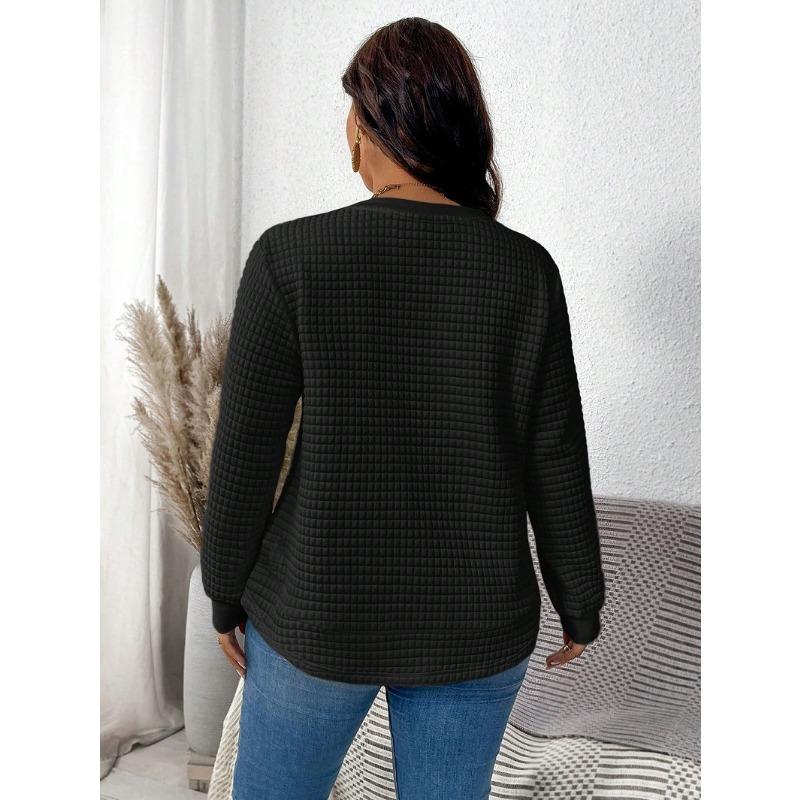 Damenmode, lässig, einfarbig, bedruckt, Frühling, Herbst, langärmelig, O-Ausschnitt, Pullover und lange Ärmel