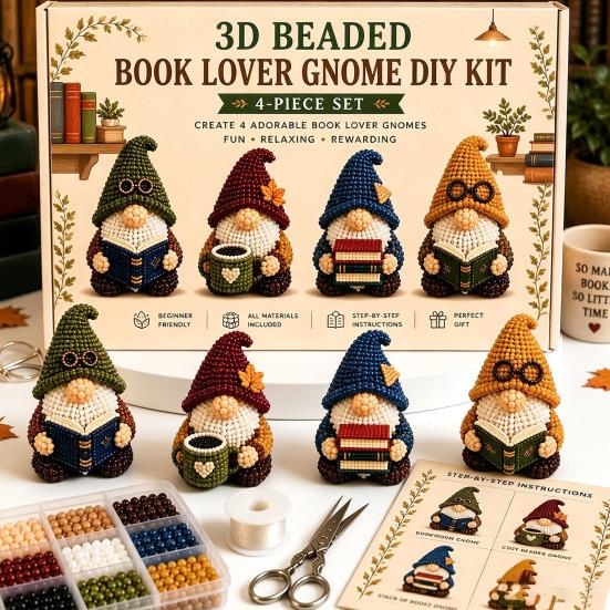 Mały Zestaw do Tworzenia Zwierzątek 3D z Koralików, Miniaturowy Zestaw do Rękodzieła Krasnoludka 3D z Koralików, Kreatywny Zestaw 4-Pak DIY Goblinów do Koralikowania z Instrukcjami, Ręcznie Robione Urocze Koralikowe