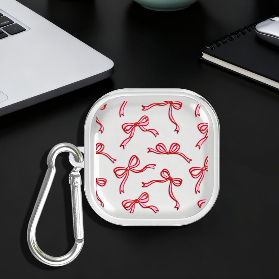 Pink Bow Pattern Clear Earphone Cases Cover With Hook Case For Samsung Galaxy Buds Live 4Pro 2Pro 3 FE 2 3Pro 4 Pro