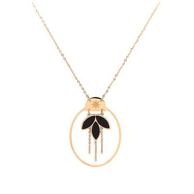 [Q5022] - Black Gold 'Boho' Steel Designer Necklace - 40x28 Mm