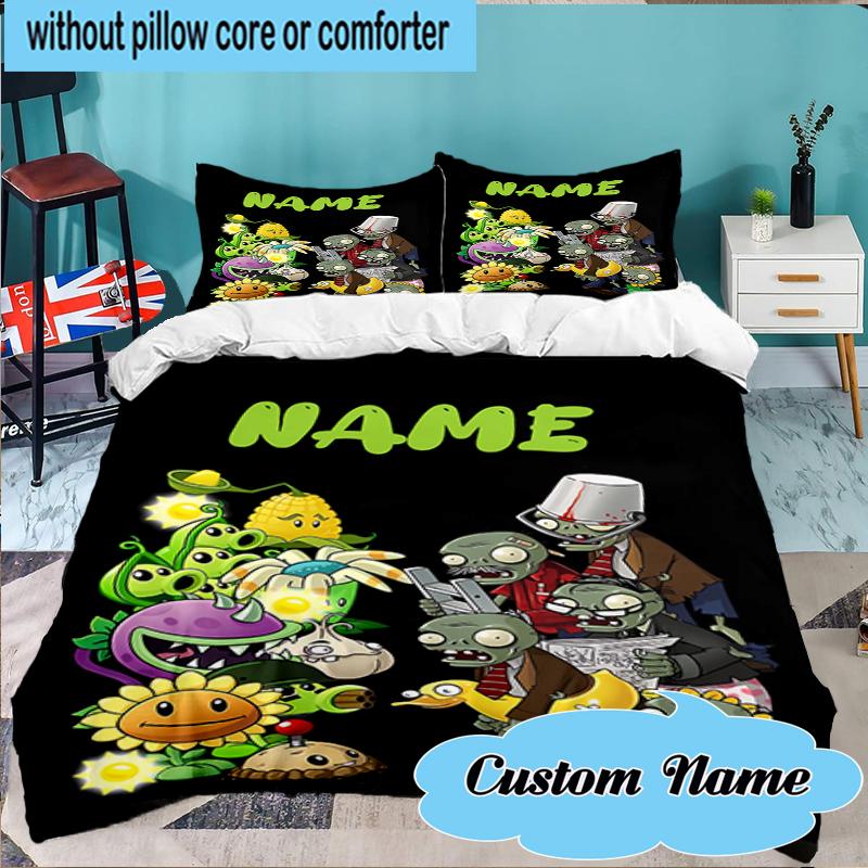Custom Name Zombies Battle Bedding Set 3pcs, Bedding Set Including 1pc Duvet Cover And 2pcs Pillowcases for Bedroom, Dormitory Gift