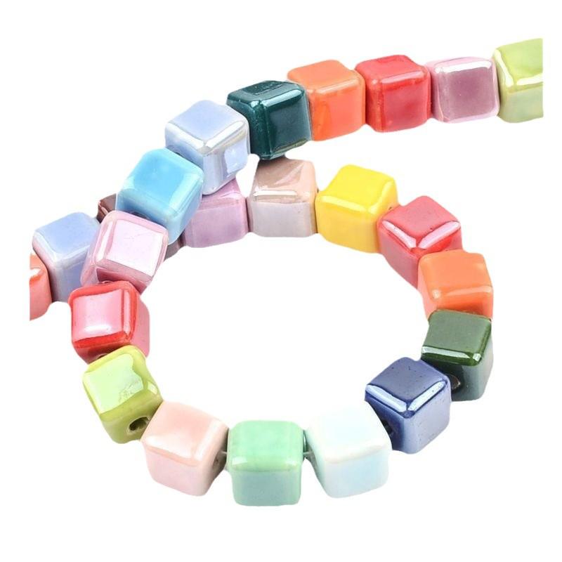 Colorful 3D Square Ceramic Beads for DIY Necklaces and Bracelets