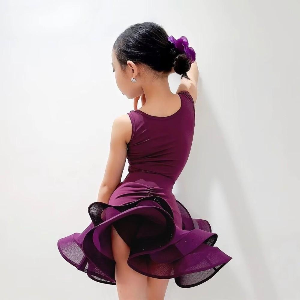 Purple Ballroom Dance Costume Professional Stage Costume Kids Latin Dance Dress  Children Girls