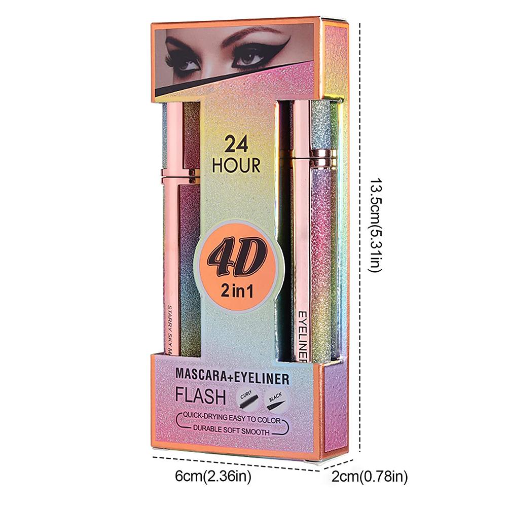 4D Silk Fibre Mascara and Eyeliner Set Smudge Proof Curling Mascara Liquid Eye Liner Pencil Eye Make Up Tool