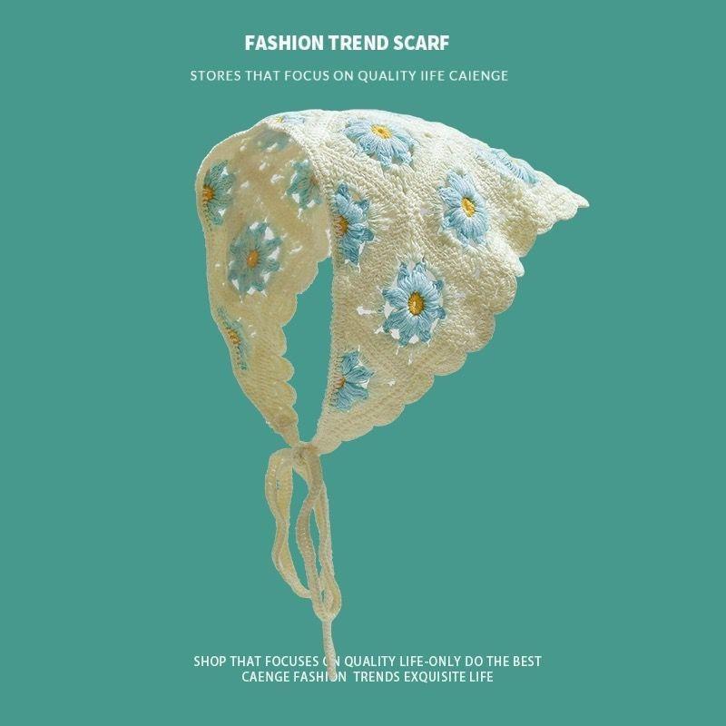 Ins Style High-end Triangular Headscarf for Summer Outings and Rural Style  New Retro Knitted Hollow Headscarf for Women