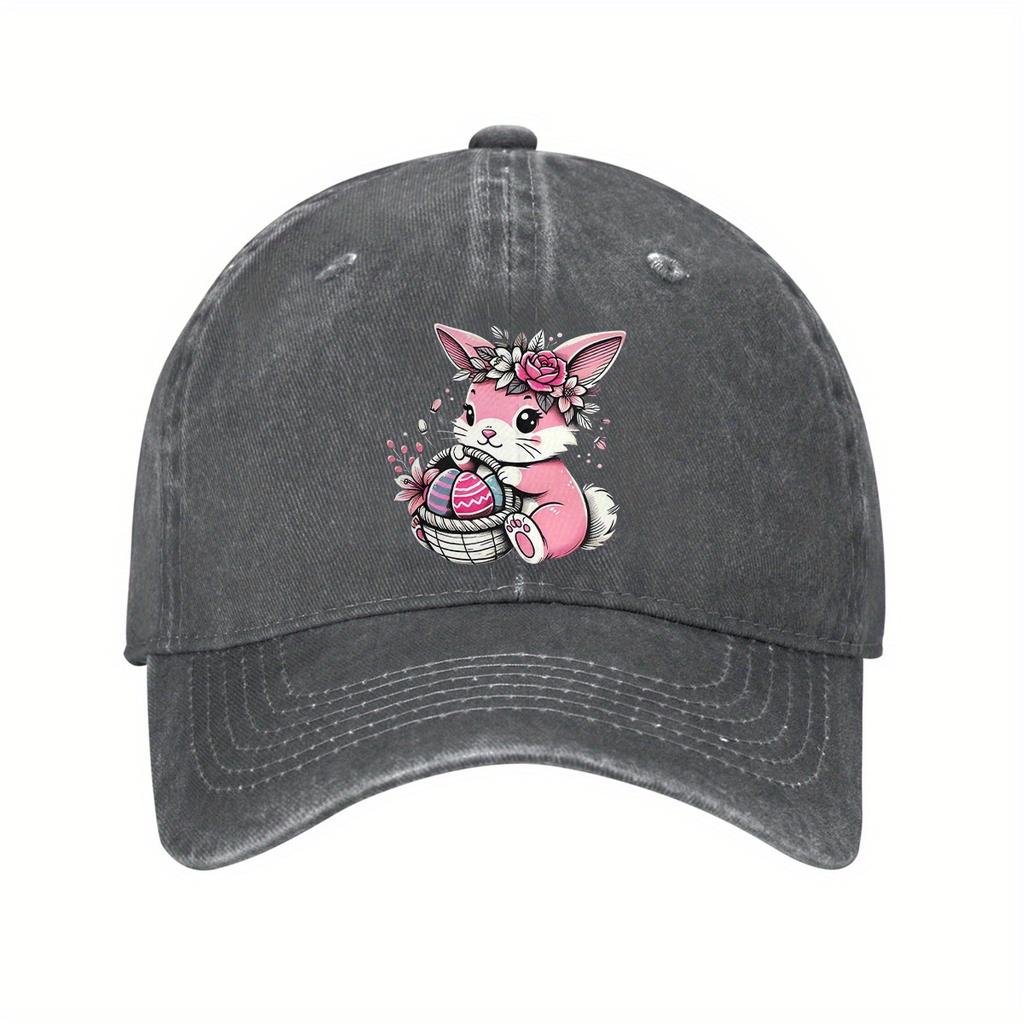 Pink Easter Bunny Egg Basket Cotton Baseball Cap Adjustable Casual Spring Outdoor Cap