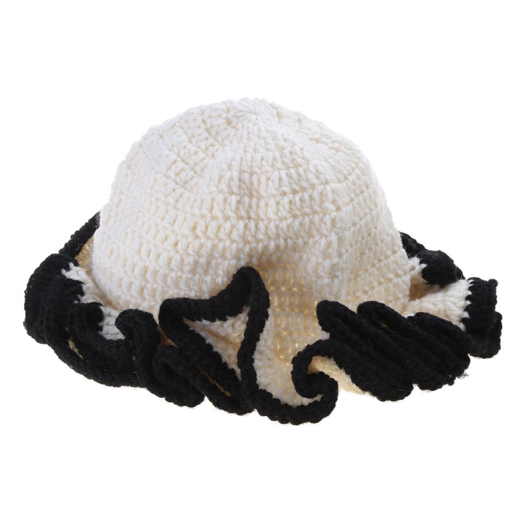 Handmade Crochet Bucket Hat for Woman Teen Outdoor Commute Fisherman Hat Ruffled Brim Winter Windproof Carnival Hat