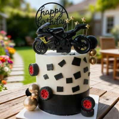 Topper de gâteau d'anniversaire moto, Thème moto pour hommes garçons fournitures, Décoration de fête pour enfants, Pics