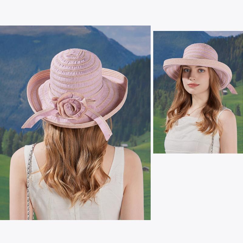 Summer Straw Hat Women's Striped Big Brim Fisherman Hat Outdoor Sun Protection Sun Hat