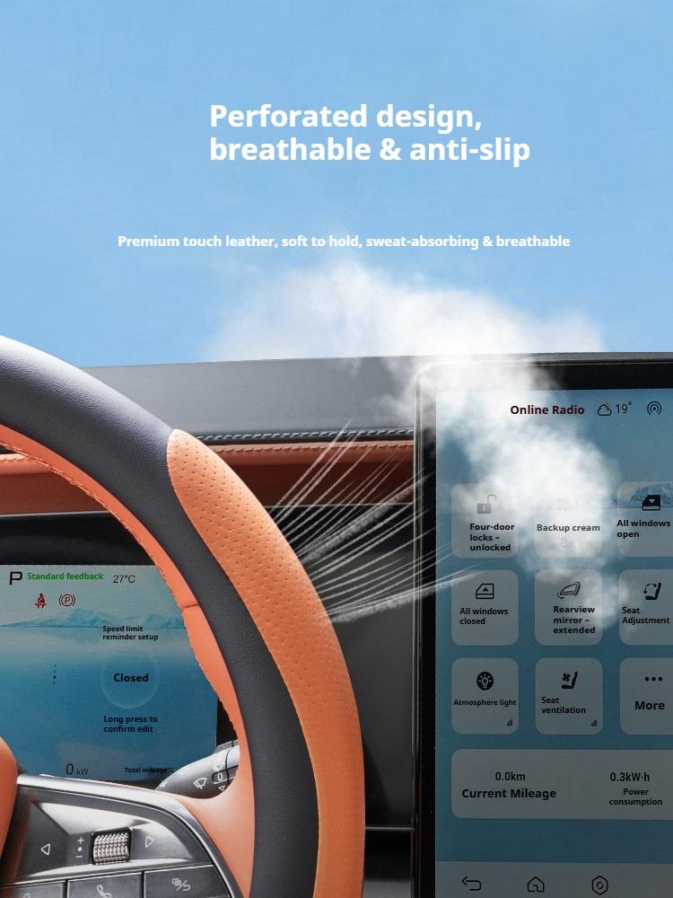 For 24 BYD Sealion 7 Sea Lion 07 EV Leather Steering Wheel Cover Slip-resistant and Breathable Protective Case Car Accessories