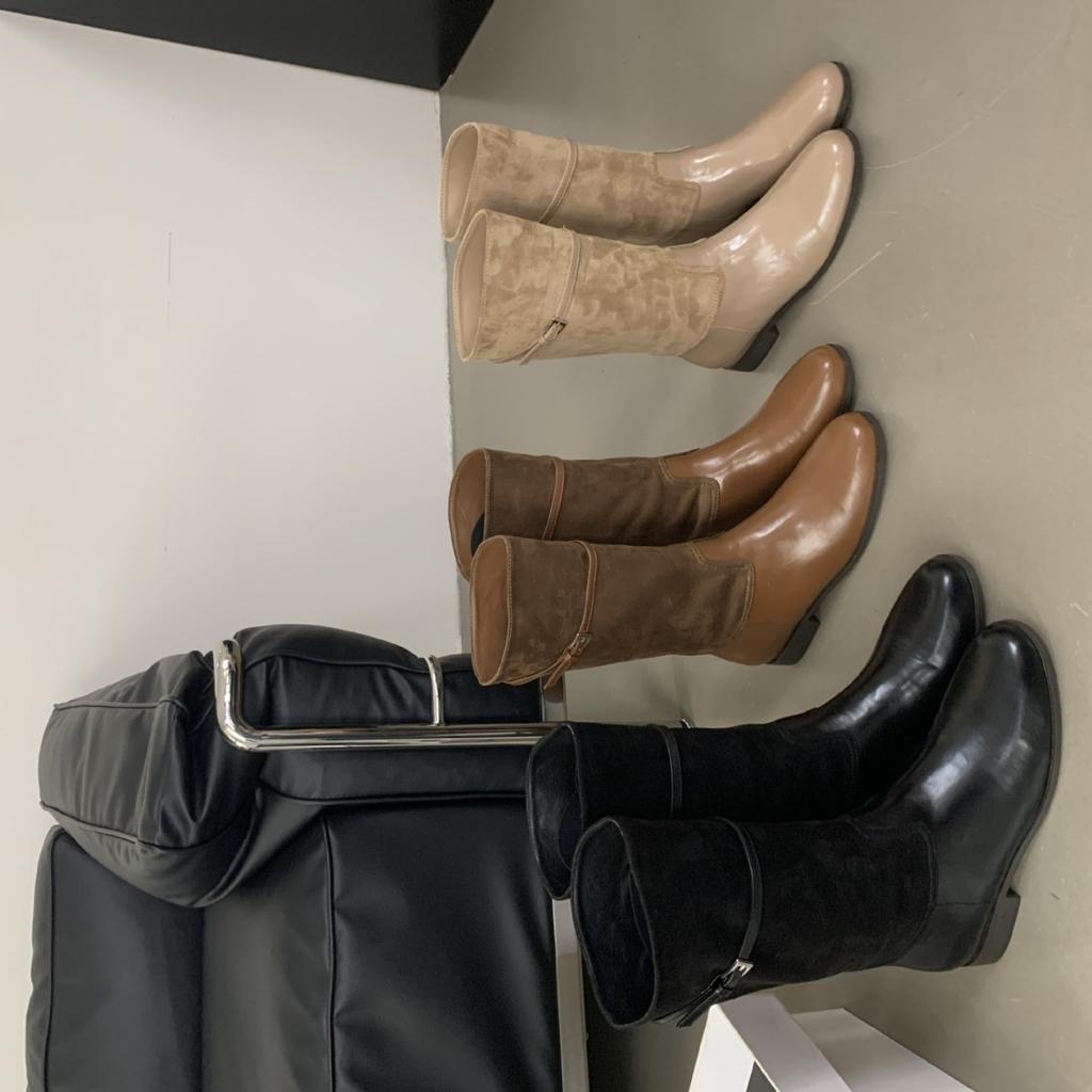 2025 autumn and winter new fashion versatile with long boots women's side zipper thick heel knight boots niche retro west