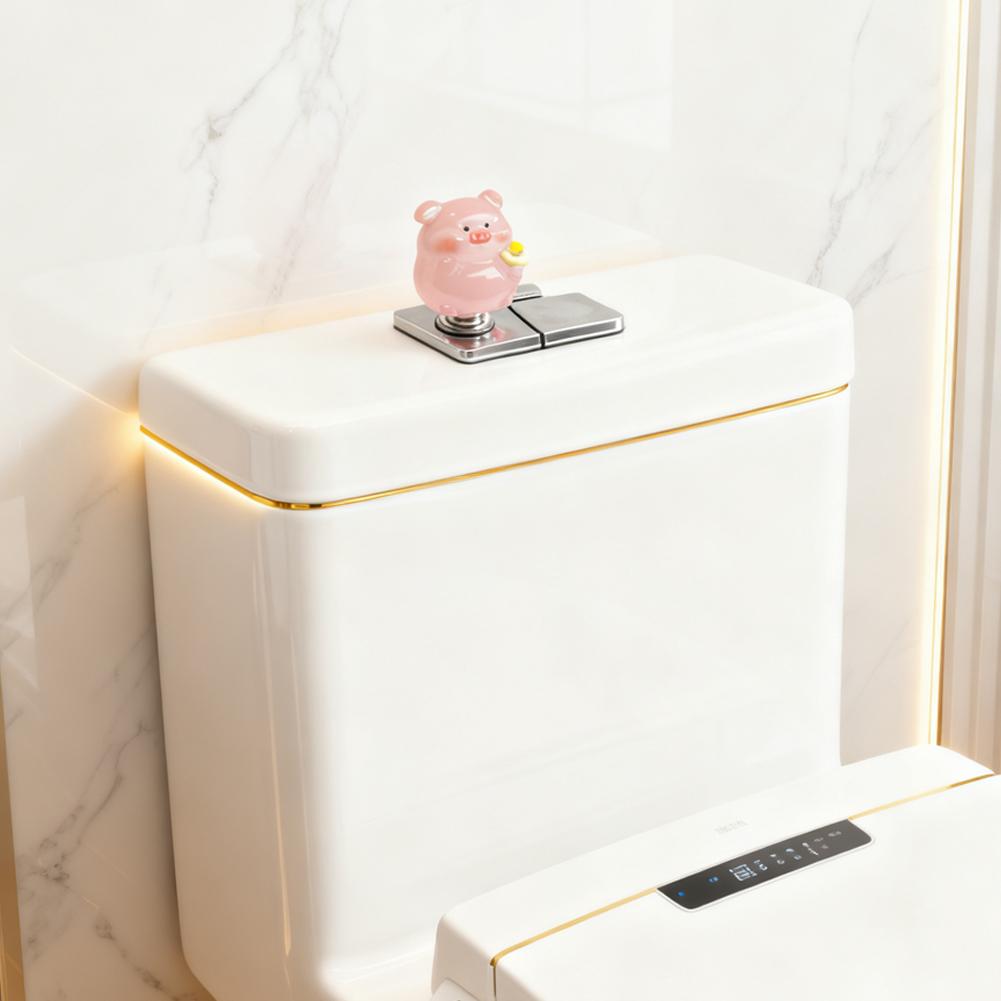Pig Toilet Button Press For Long Nails,Universal Flush Sticker,No-Touch Sanitary Adhesive Bathroom-Cute Cabinet Pull Handle