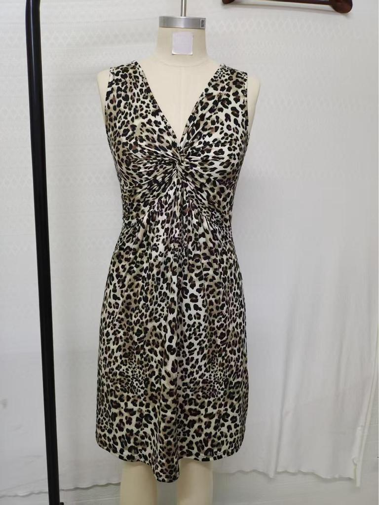 2025 Spring/Summer European & American Twist Knot Leopard Print Women's Dress