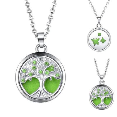 Collar Aromaterapia Árbol de la Vida Cristal Colorido Difusor Aceite Perfume Cadena Colgante Medallones Joyería