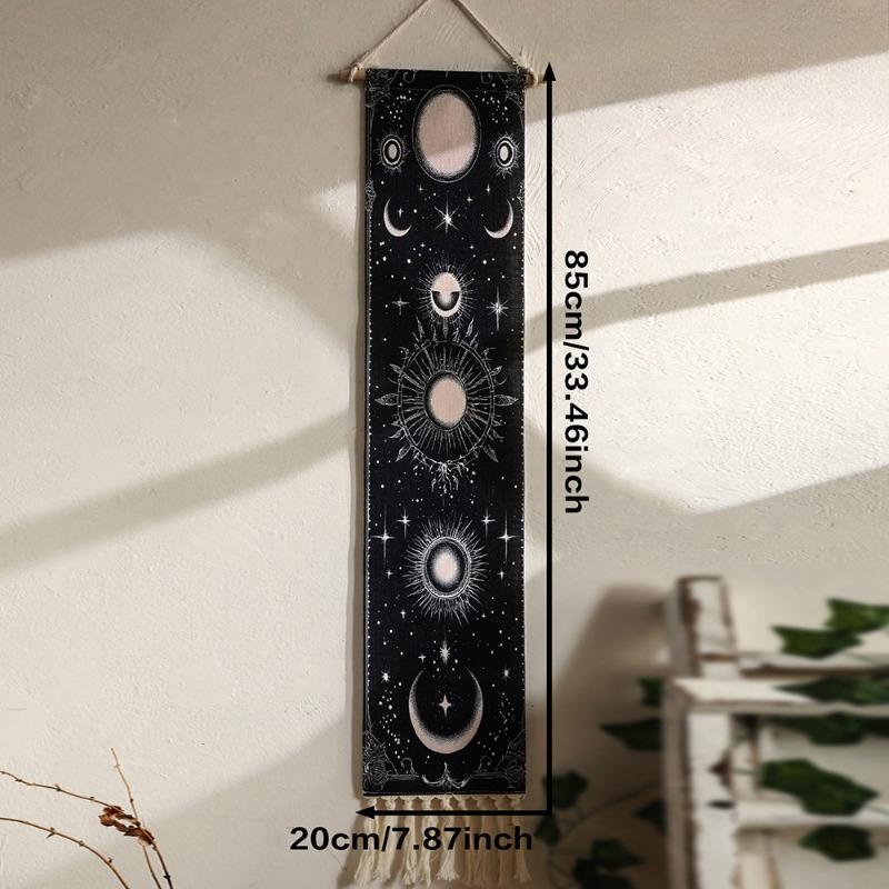 1pcs Bohemian Sun Moon Printed Tapestry Hand-Woven Fringe Wall Hanging Minimalist Home Living Room Background Wall Decor