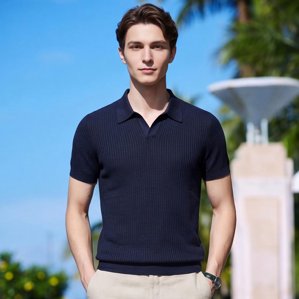 200S high count long staple cotton casual luxury minimalist short sleeved polo shirt men's pure cotton knitted T-shirt