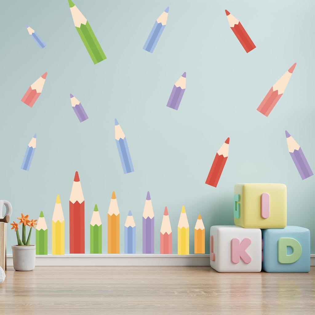 DIY Cartoon Pencil Wall Stickers Removable Vinyl Stationery Wall Decals for Children's Rooms Headboards Kindergartens