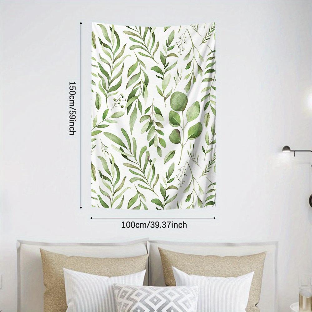 VIKAMA Green Leaf Tapestry Watercolor Plants Natural Fresh Wind Bedroom Living Room Background Wall Zen Meditation Corner Decor