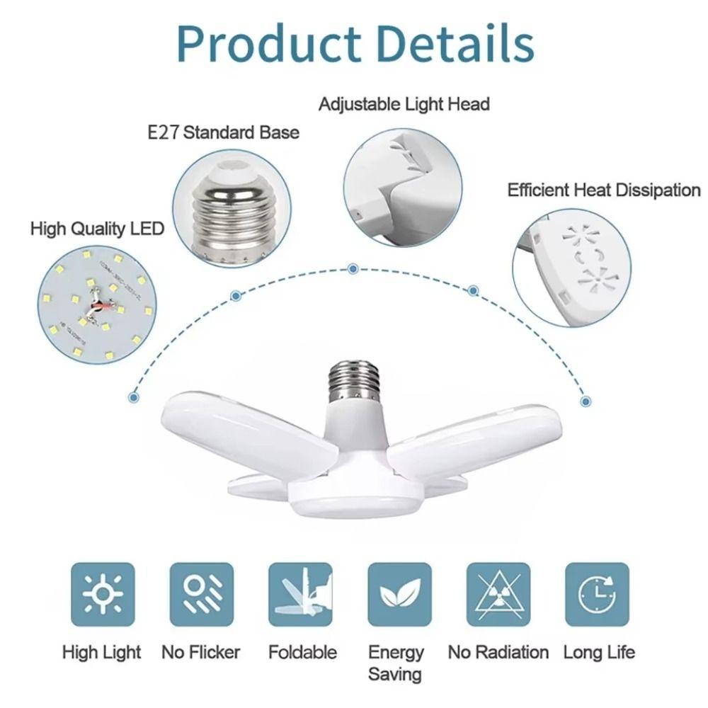 White Light E27 LED Bulb Energy Saving E27 Fan Shape LED Bulb Fan Shape Design Dimmable Foldable LED Bulb Living Room Lighting