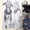Domi World Angel Devil Twin Girls Tapestry Gothic Kawaii Anime Wall Hanging Black White Aesthetic Background Cloth for Bedroom