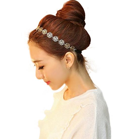 Lady Girl Fashion Sweet Metal Hollow Rose Flower Elastic Hair Band Headband