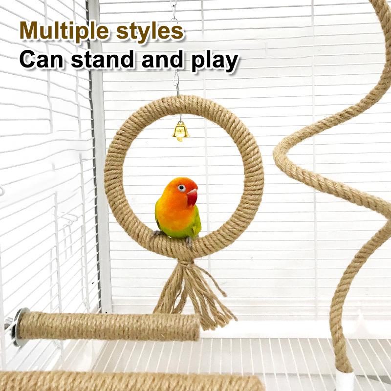 Parrot Training Toys Cage Hemp Rope Toys Pet Bird Standing Stick Exercise Perches Toys For Budgies Parakeet Pet Supplies