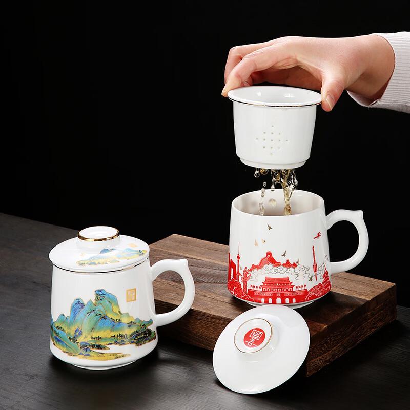 Qianli Jiangshan Ceramic Tea Cup with Lid