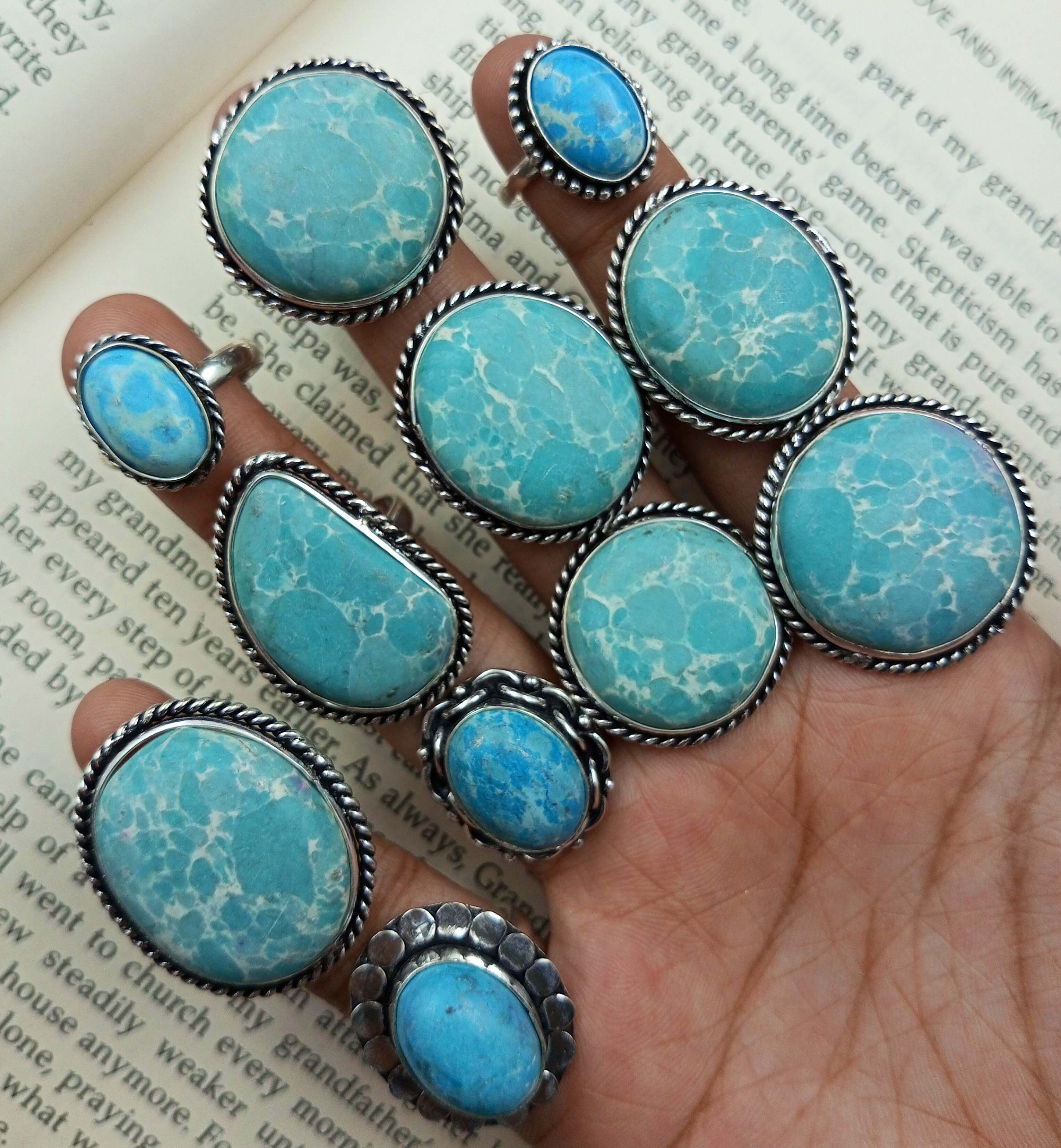 

10шт ларимар драгоценный камень стерлингового серебра 925 пробы оптовая партия колец JOR-R12