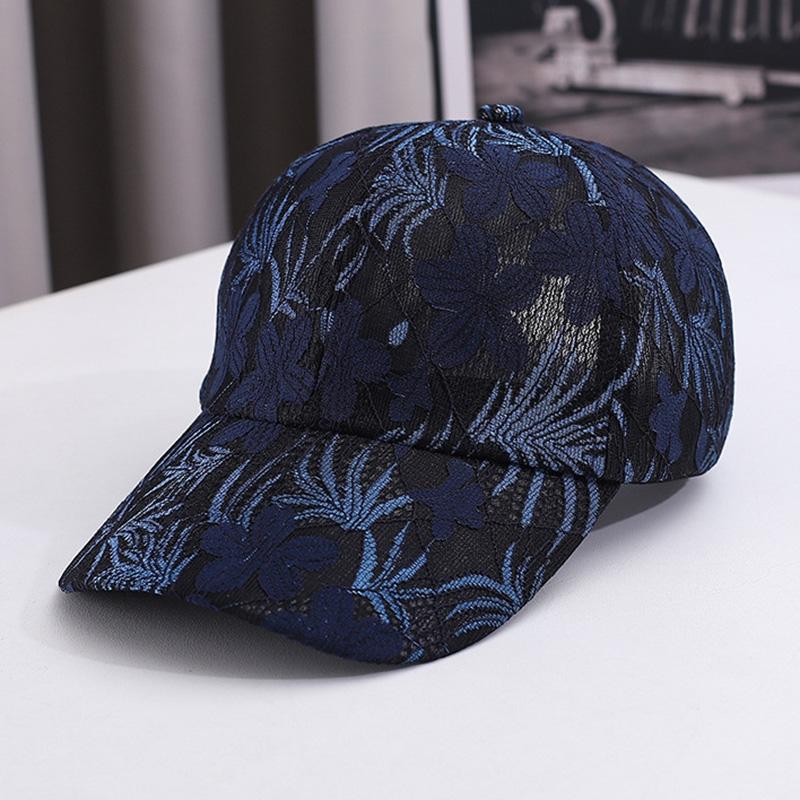 

Breathable Adjustable Flower Embroidery Mesh Trucker Hat with Faux Pearl Decor and Elegant Lace for Women Adjustable темно-синього кольору