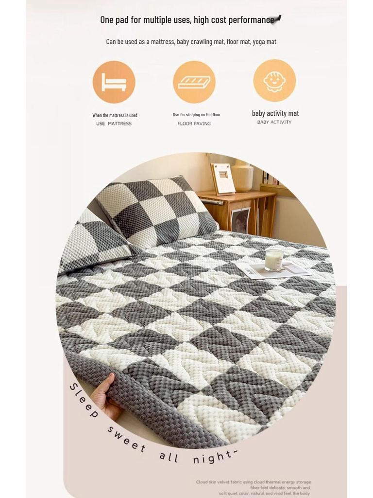 Thick Plush Winter Bed Pad - Solid Color, Warm Milk Velvet Mattress for Dormitory or Bedroom