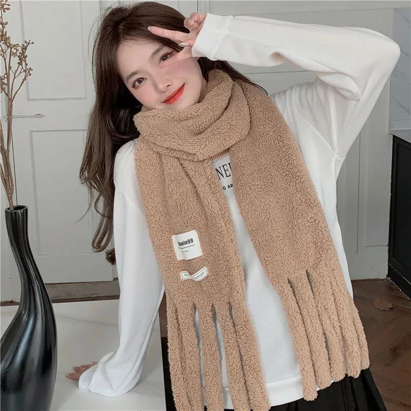 WTEMPO Fluffy Pocket Scarf Women's Autumn Winter Cute Girl Lamb Wool Warm Thick Cold-proof Windproof Plush Tassel Scarves