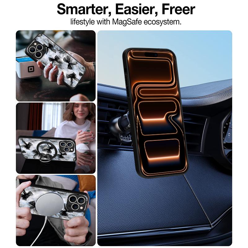 Thin Ring Magnetic For Magsafe Case For iPhone 17 Pro Max Case iPhone 16 15 14 13 Pro Max 17E Silky Buwknots Print Hybrid TPU+PC Matte Cover