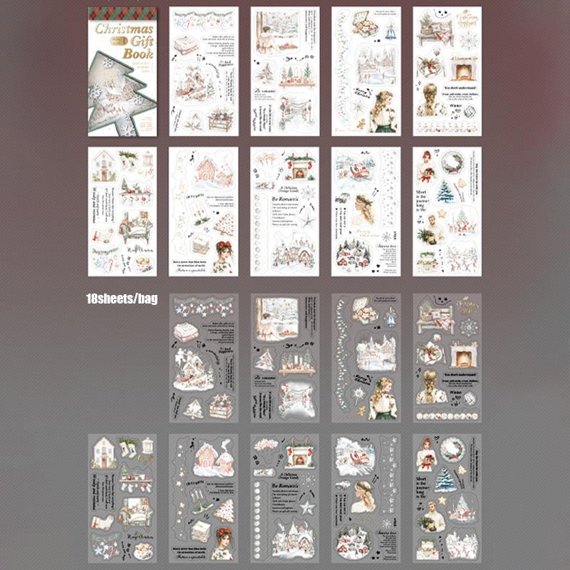 18 Sheets/Bag Christmas Sticker Book Deluxe Oversize Christmas Tree Character Landscape Sticker book Home Decoration