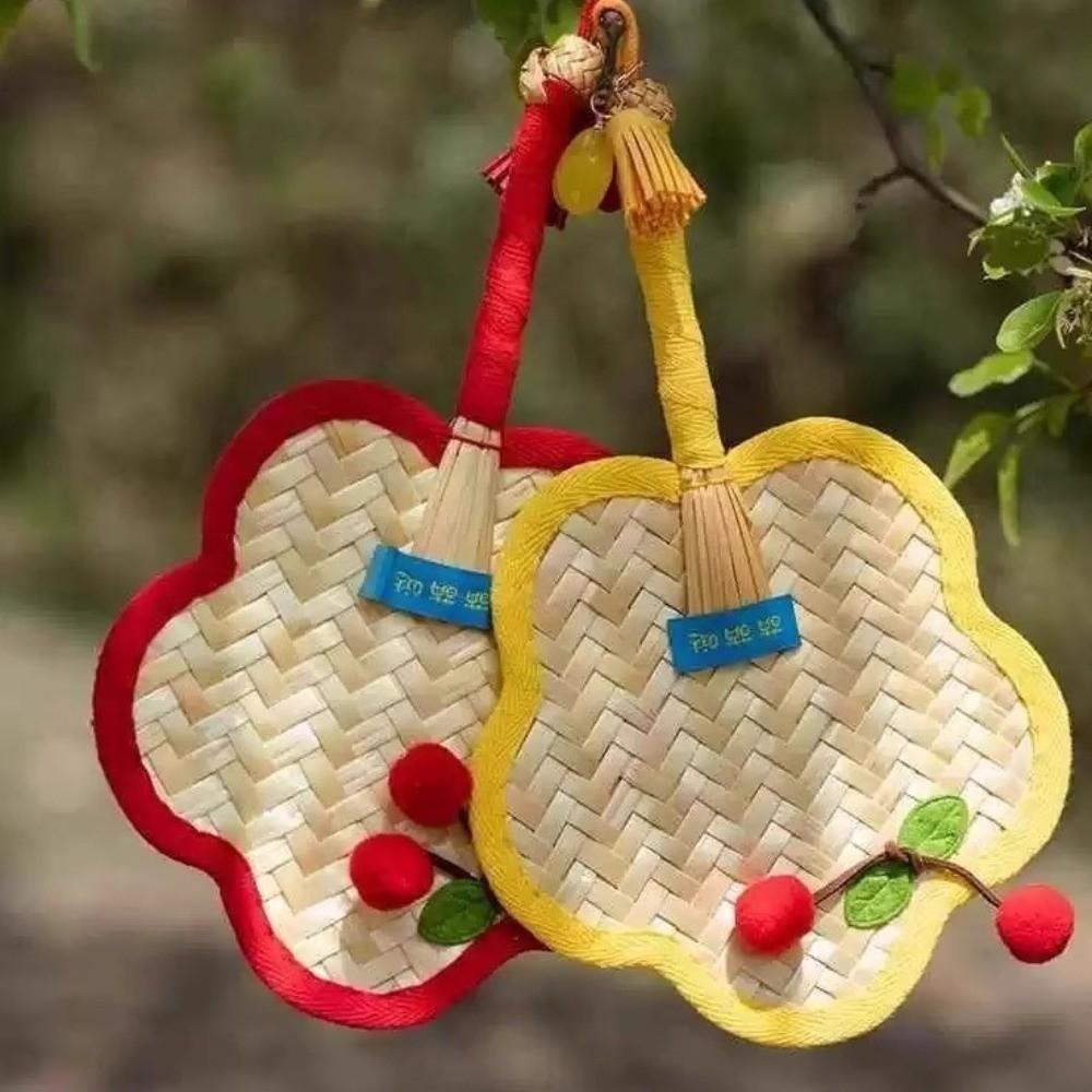 Vintage Handwoven Fan Colorful Edging Cooling Fan Decorative Fan Handheld Fan Summer