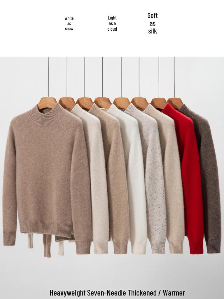 Women's 100% Cashmere Raglan Sleeve Sweater - Half-High Neck Knitted Pullover for Autumn & Winter