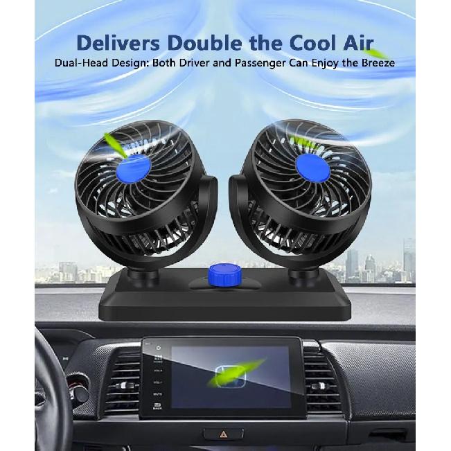 Dual Head Car Fan 12V 24V 5V Rotation Cooling Fan for Car 3-Speed Adjustable Auto Air Fan Portable Electric Fan SUV Truck