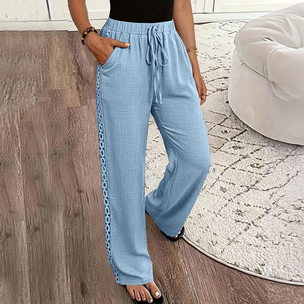 Ladies' Color Fashionable And Elegant Side Lace Slanted Pocket Casual Pants Long Pants