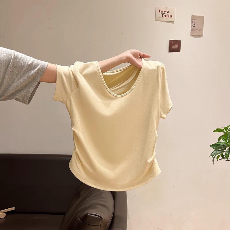 

Летний топ с V-образным вырезом из модала, с драпировкой на талии, облегающий, с коротким рукавом, для женщин M жёлтый