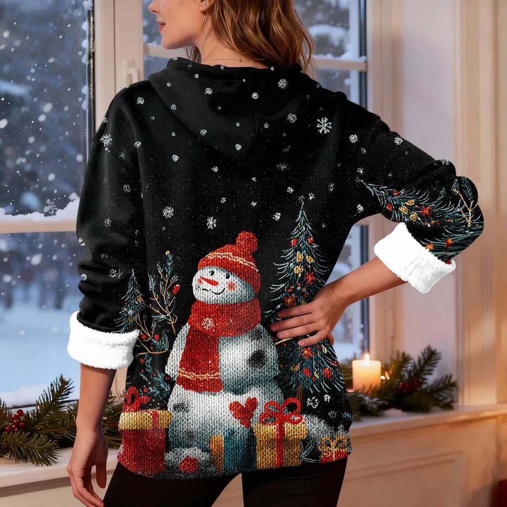 Women's Fashion Casual Long Sleeve Christmas Printed Hooded Sweatshirt