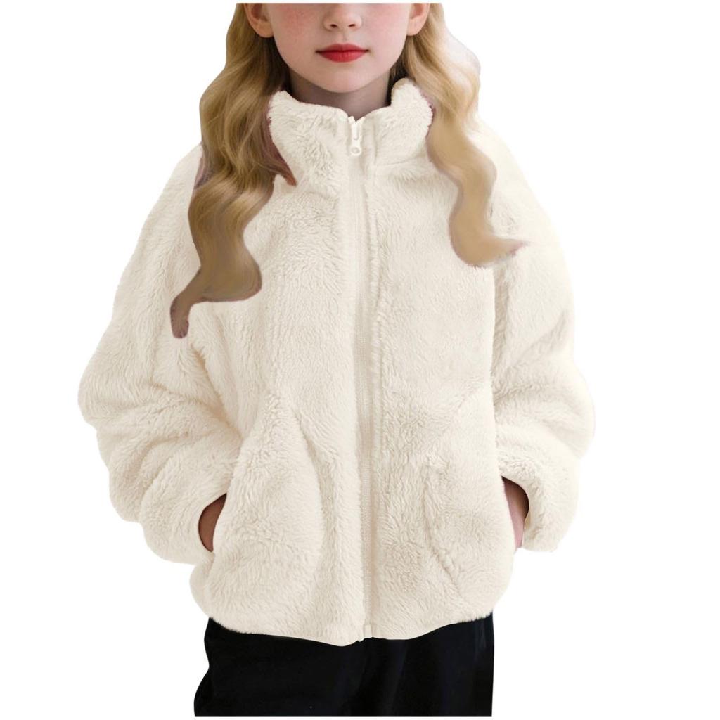 Children's Fashion Fleece-Lined Boys' & Girls' Autumn/Winter Lightweight Warm Solid-Color Coat