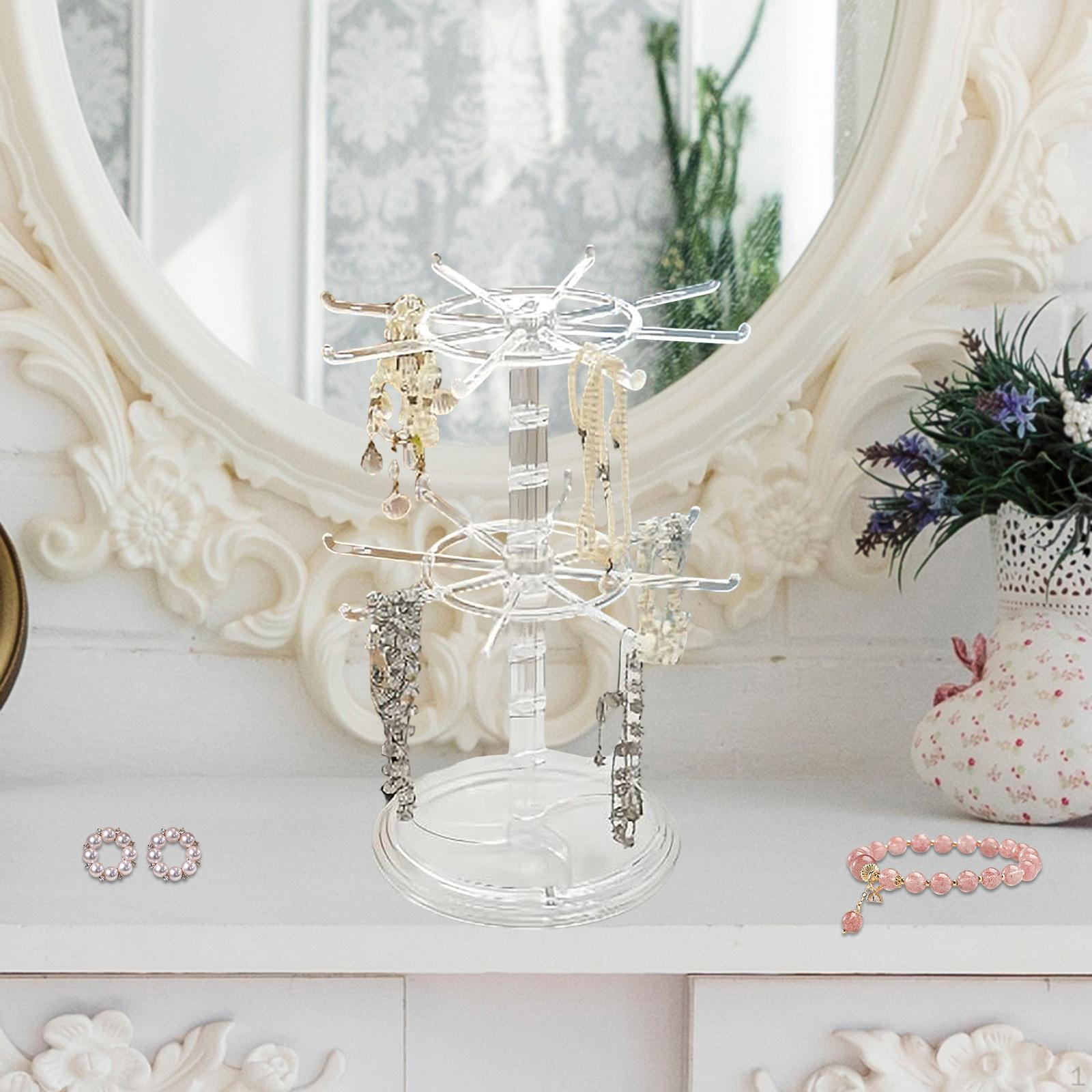 

Rotating Jewelry Display Stand Keychain Holder Women Gift 2 Tier Storage Rack for Scrunchies Hair