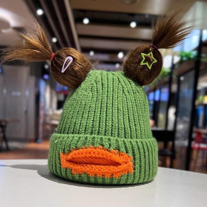 

Charming Playful Knit Beanie Ladies Internet Celebrity Winter Thick Warm Headgear зелений