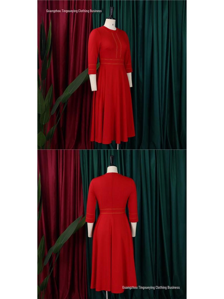 African Plus Size Women's Elegant Stand Collar Big Swing Dress