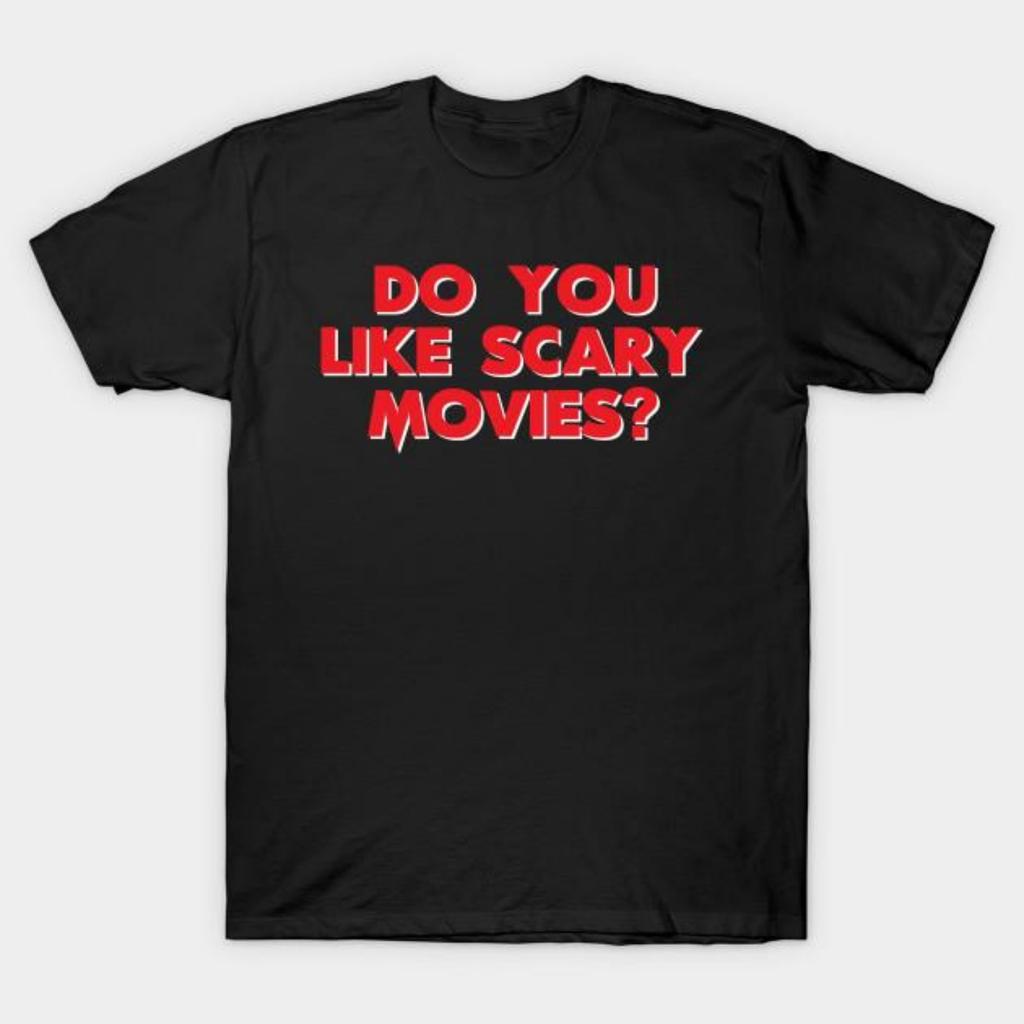 Herren Schwarzes T-Shirt mit Aufdruck Magst du gruselige Filme Scream No-Cut Transferpapier Druck Baumwoll-T-Shirt